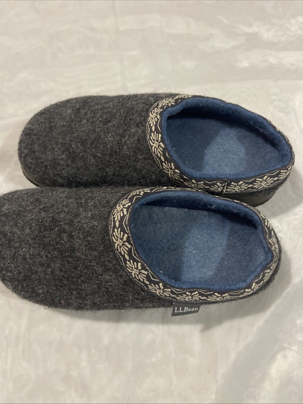 LLBean Wool Slipper Nordic Clog Women’s 8 Gray Lined Slip On Shoes